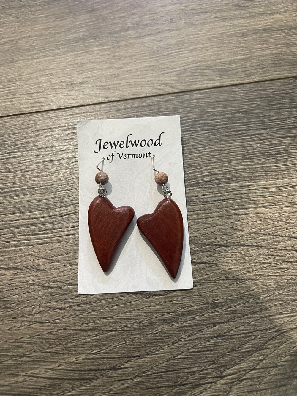 Red Wooden Heart Dangle Earrings